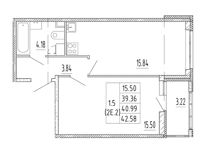 1-комнатная квартира 39.36 м², 2/12 эт., ЖК «Полис Приморский 2»
